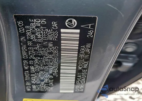 2005 Lexus Es 330 из США, поврежденный, VIN JTHBA30GX55103875